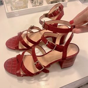 J.Crew Red Croc Embossed Strappy Sandals